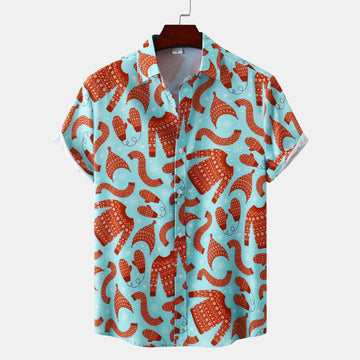 Kurzärmeliges Herrenhemd mit poolblauem Aufdruck