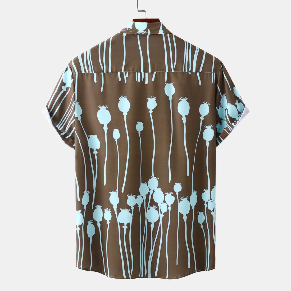 Kurzärmeliges Herrenhemd mit braunem und blauem Aufdruck