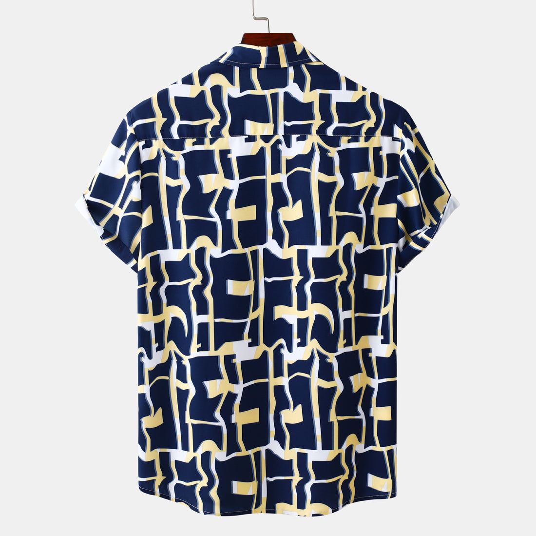 Herren-Kurzarmhemd mit blau-gelbem Aufdruck