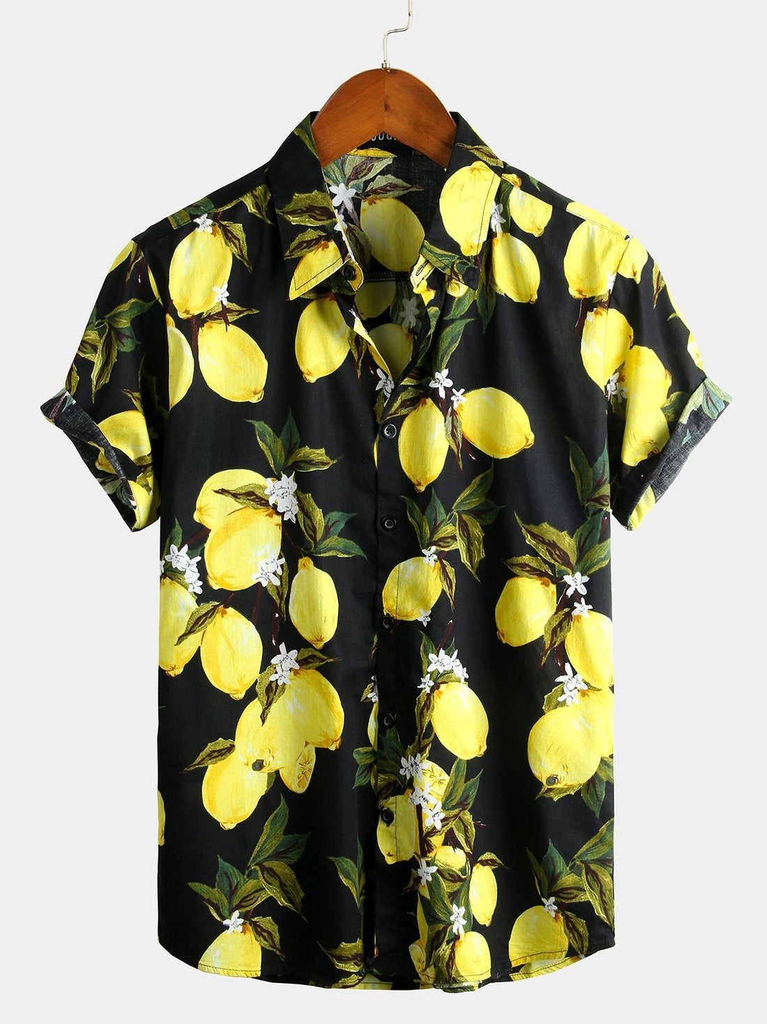 Herren Hawaii-Kurzarmhemd mit Zitronenmuster