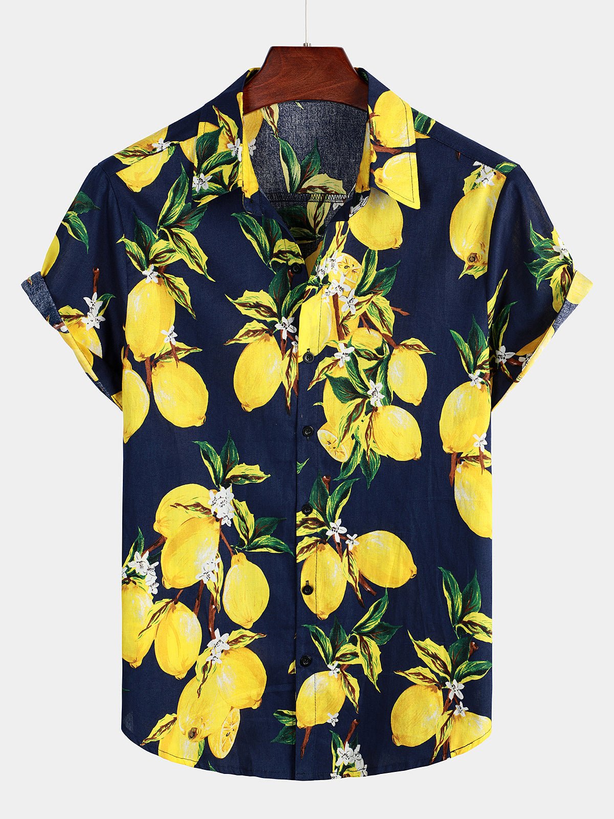 Herren Hawaii-Kurzarmhemd mit Zitronenmuster