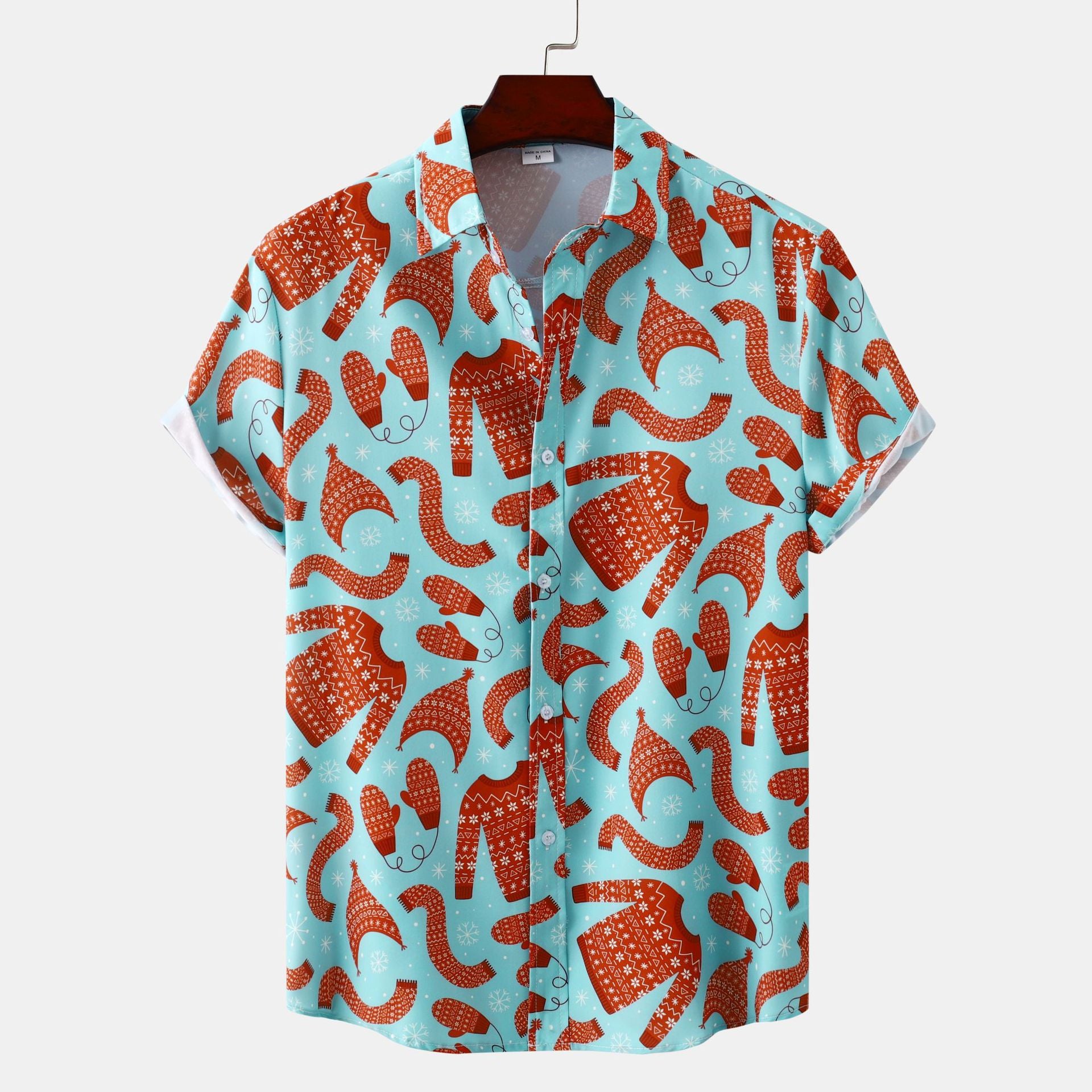 Kurzärmeliges Herrenhemd mit poolblauem Aufdruck